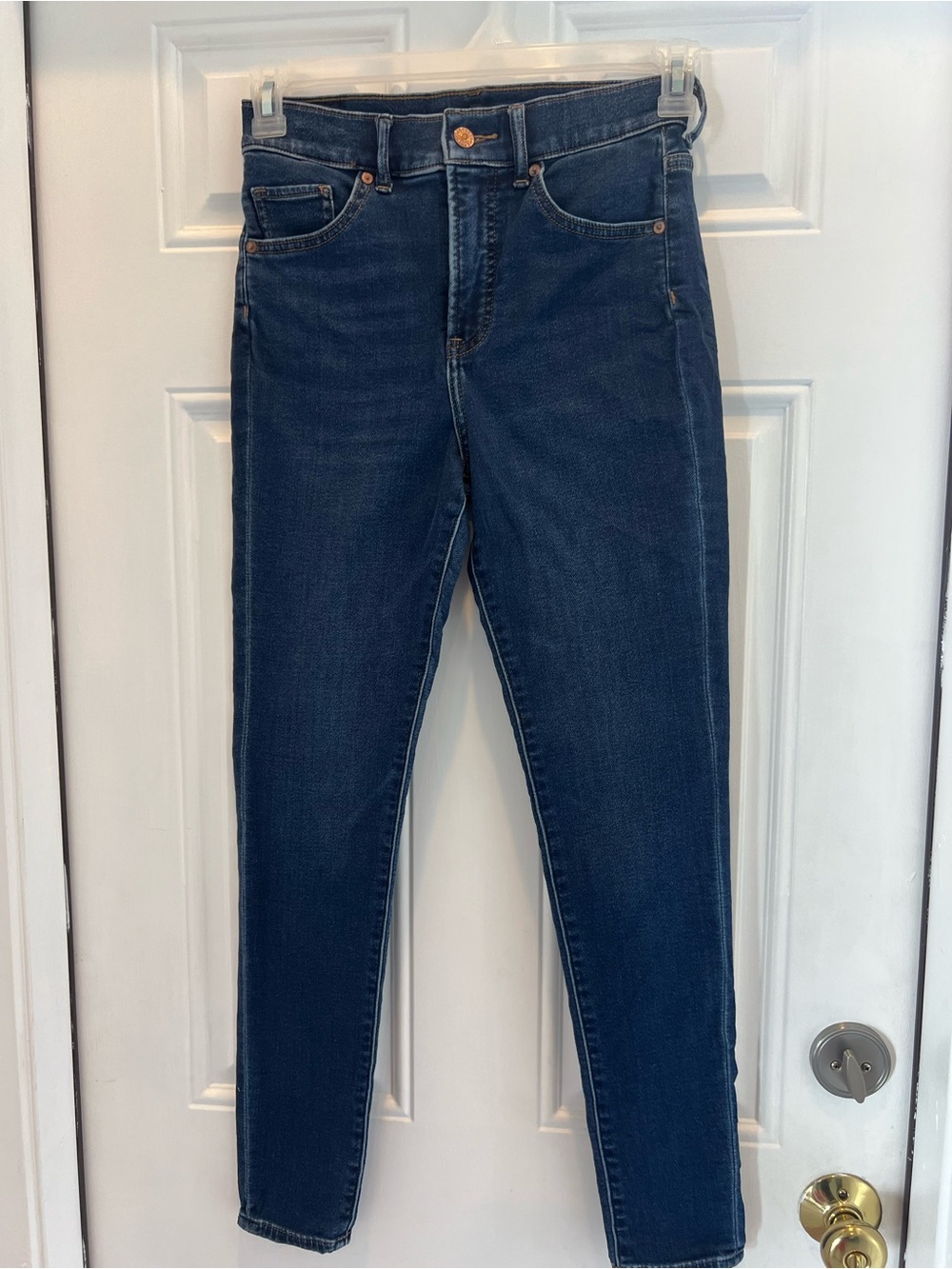 Express Womens Skinny Leg Jeans Size 0R Blue Denim Cotton Stretch Dark Wash #958